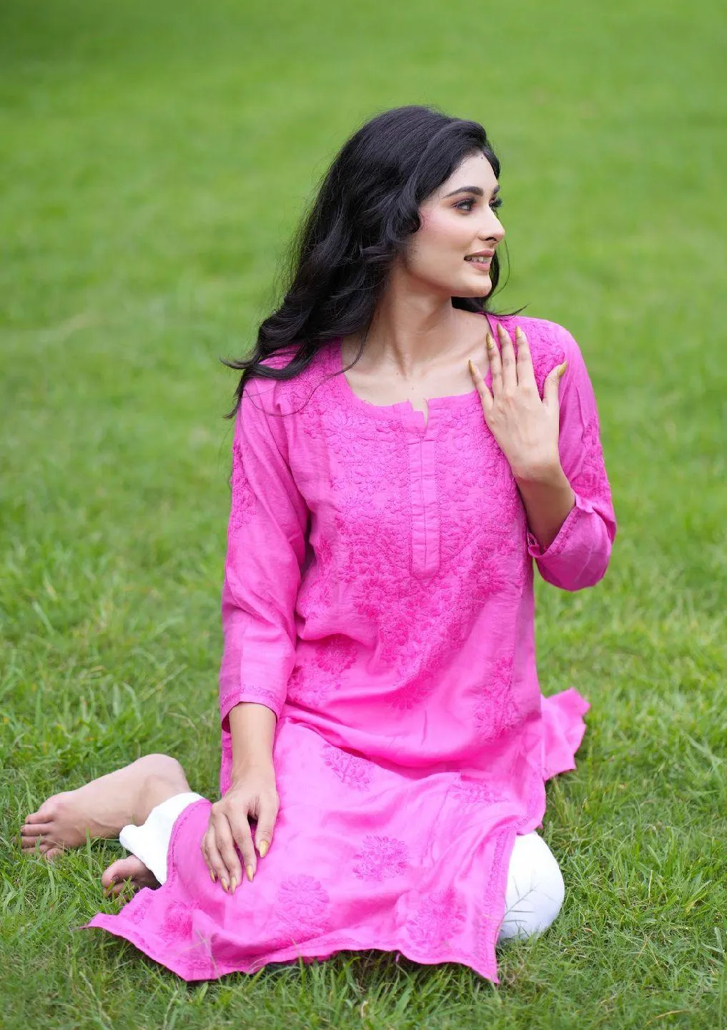 Pink Regal Radiance Chanderi Silk Kurti and Stretchable Pant Set