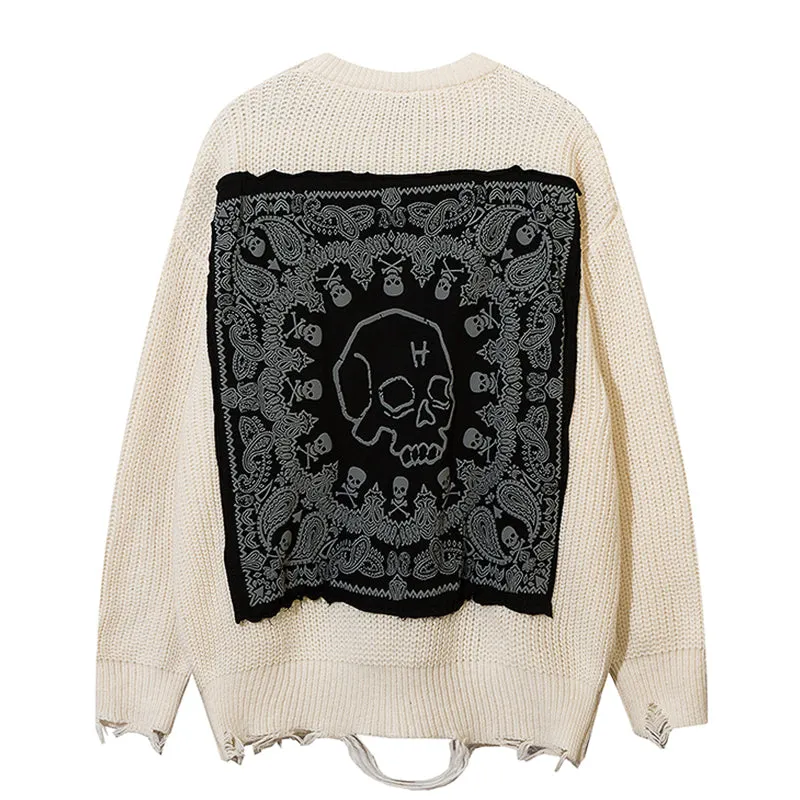 PopFlying Distressed Sweater Bandana and Skull