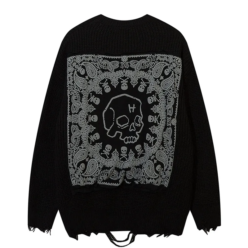 PopFlying Distressed Sweater Bandana and Skull