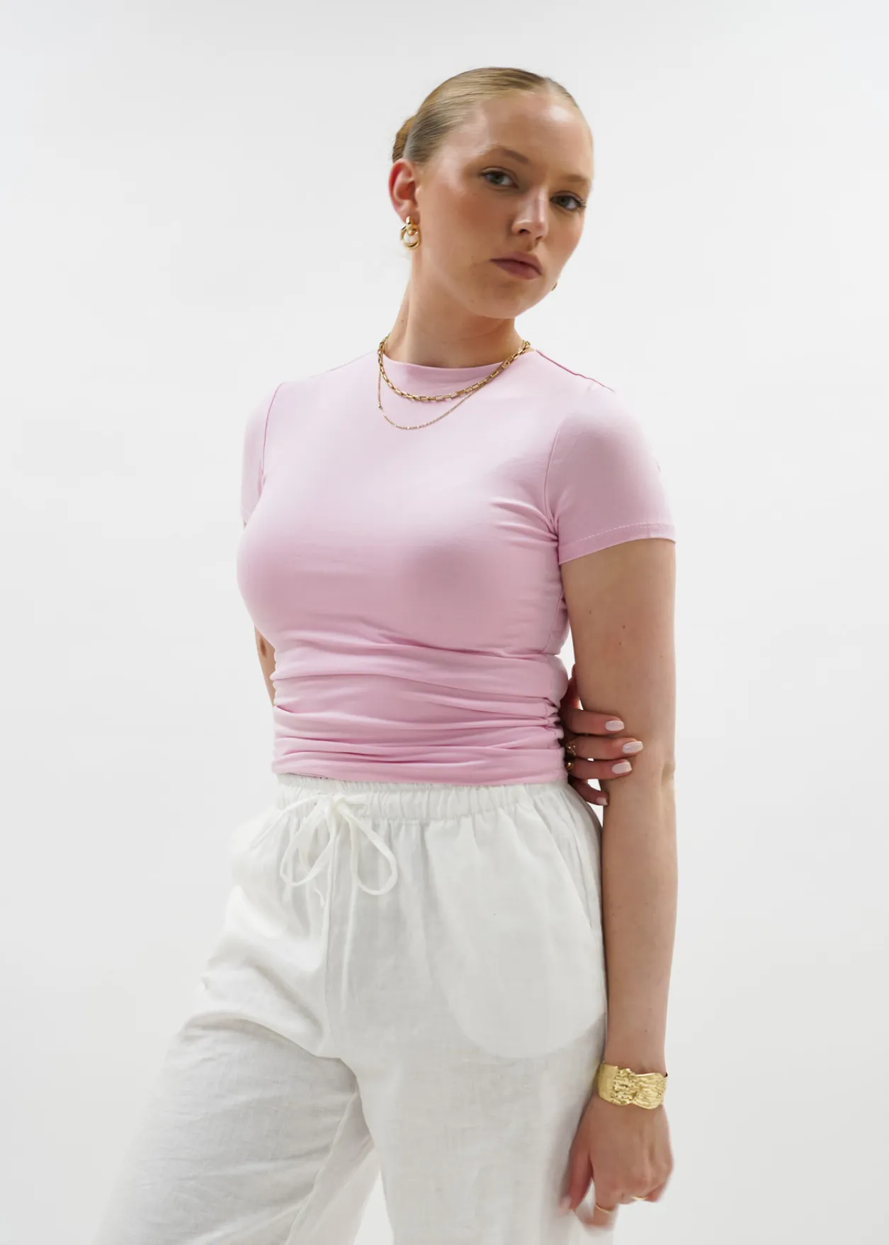 Short sleeve top long light pink