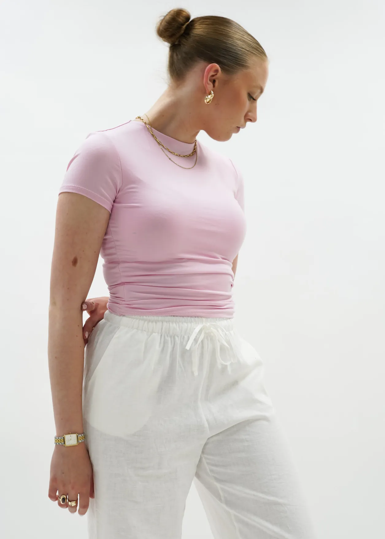 Short sleeve top long light pink