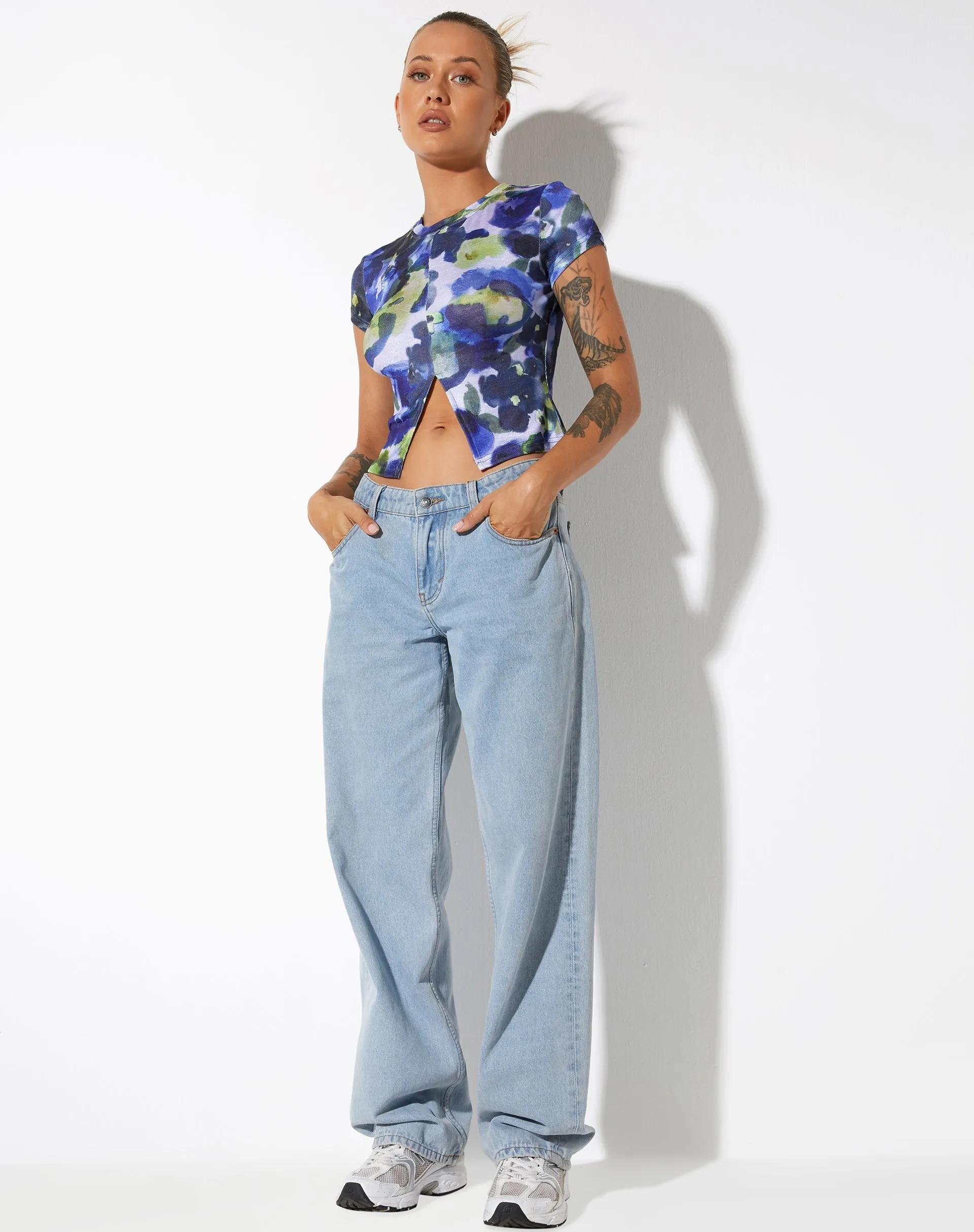 Sianda Crop Top in Abstract Watercolour Blue