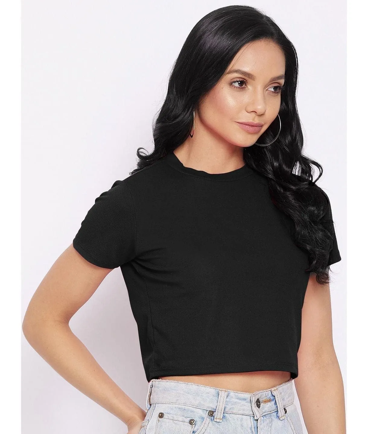 Solid Cotton Stretchable Crop Top