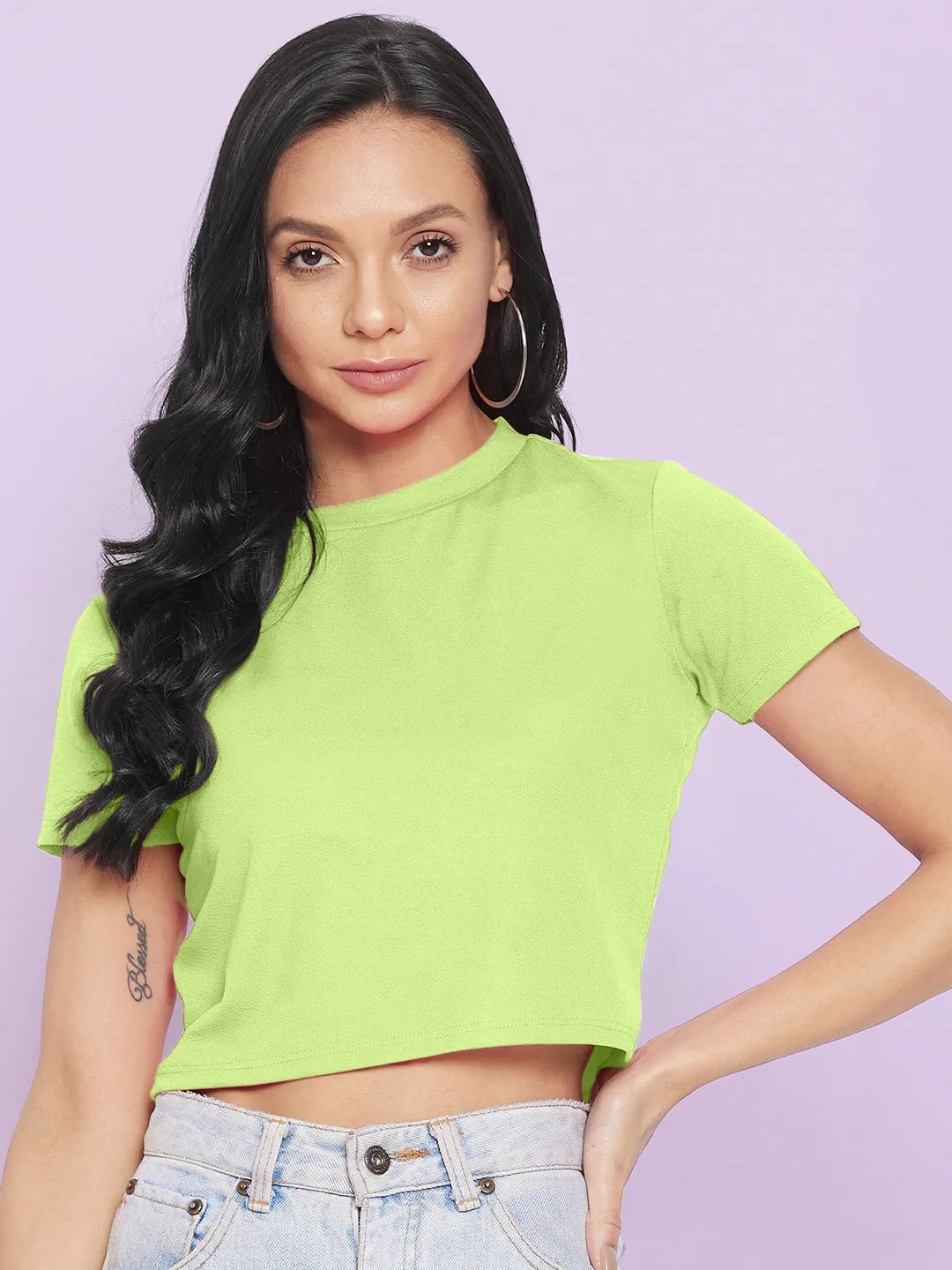 Solid Cotton Stretchable Crop Top