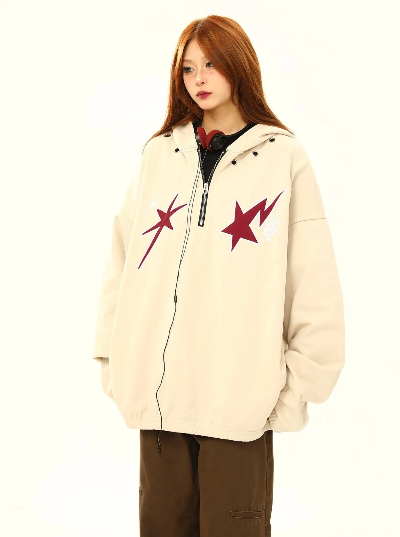 Star Print Oversized Anorak Jacket