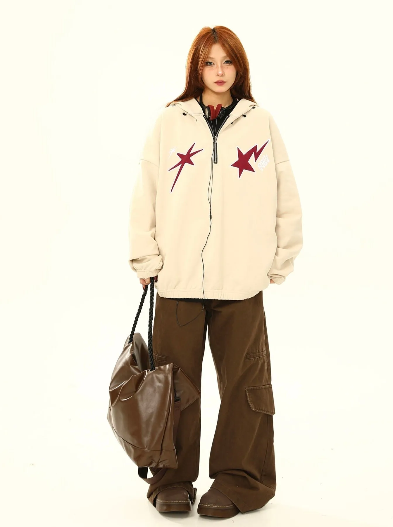 Star Print Oversized Anorak Jacket