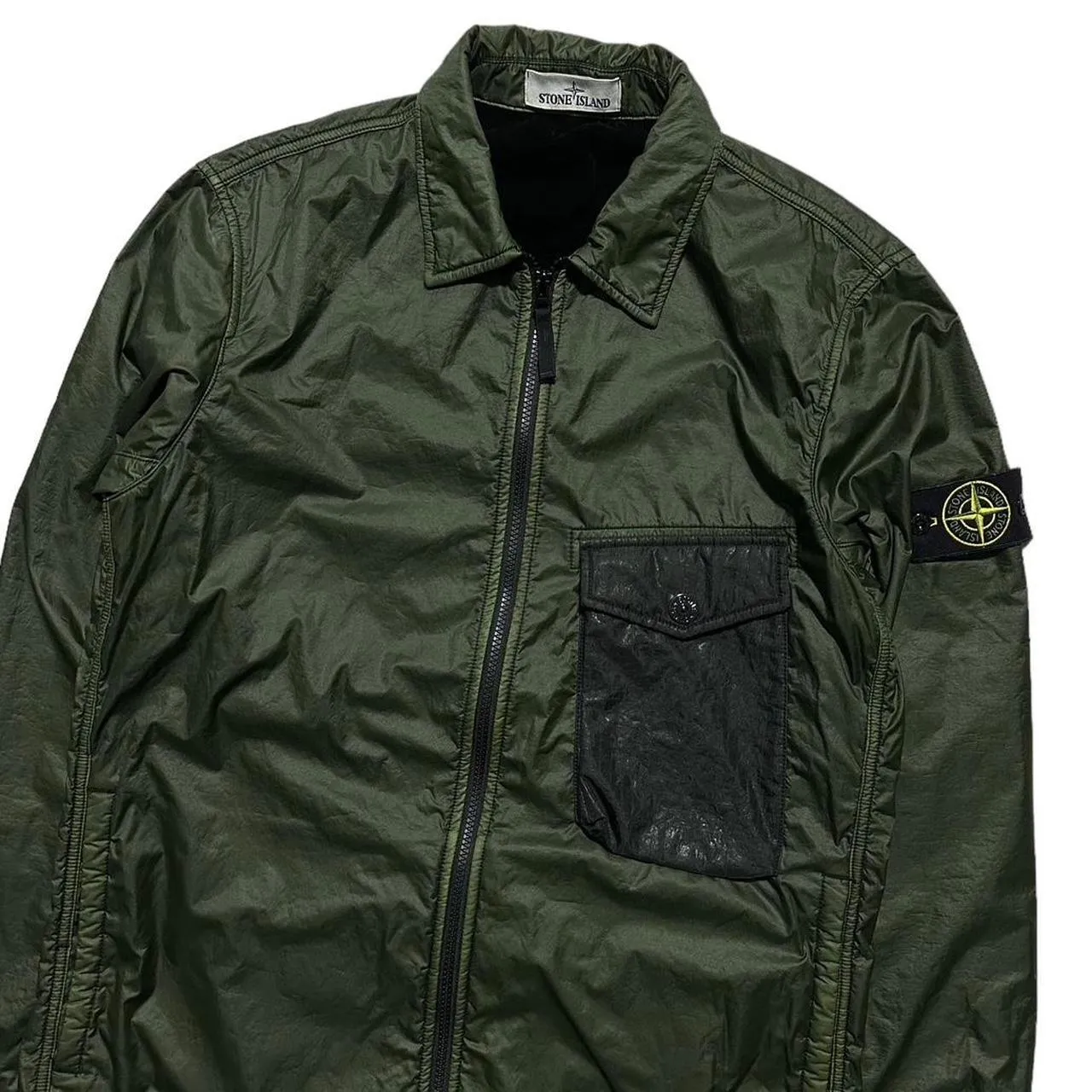 Stone Island Green Nylon Single Pocket Overshirt