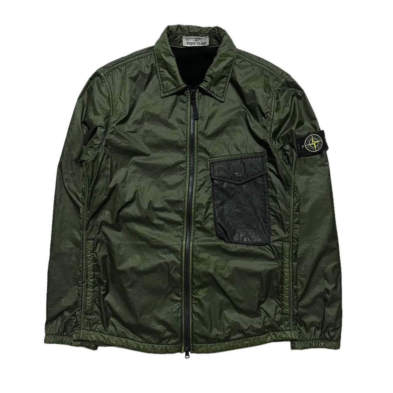 Stone Island Green Nylon Single Pocket Overshirt