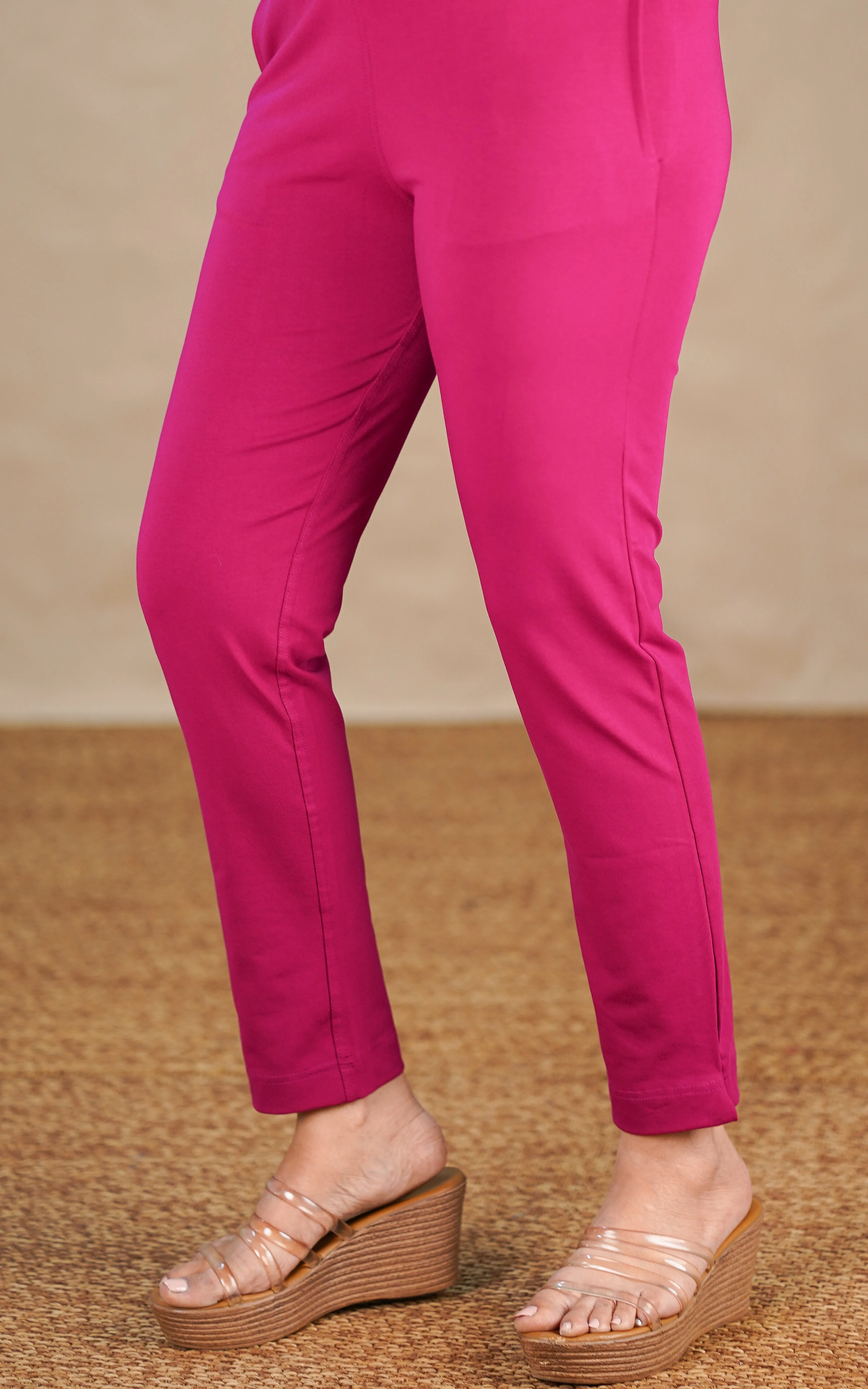 Straight Fit Stretchable Pant Magenta