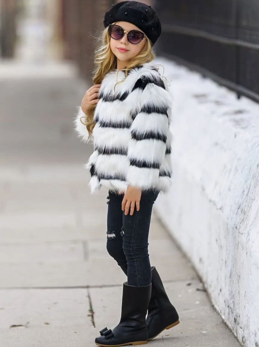 Striped Darling Plush Faux Fur Coat