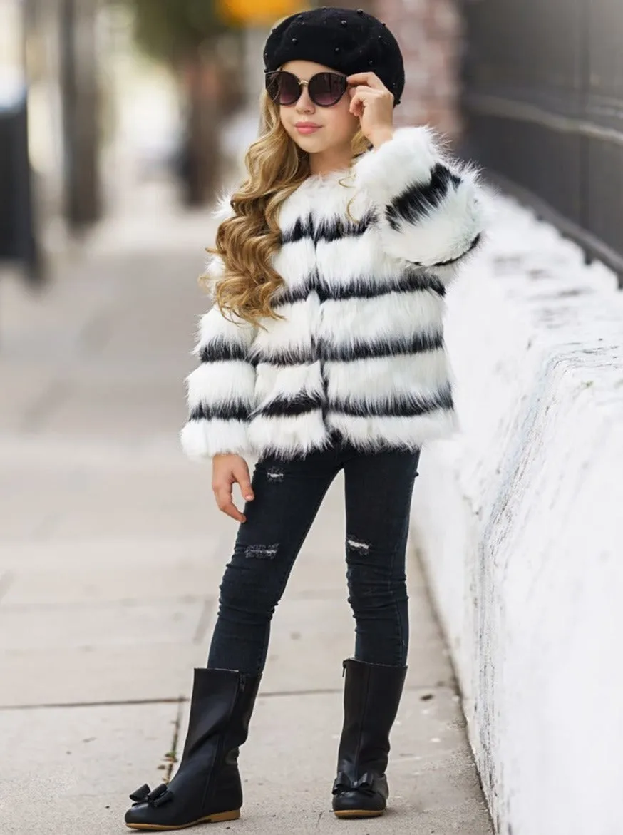 Striped Darling Plush Faux Fur Coat