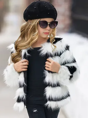 Striped Darling Plush Faux Fur Coat