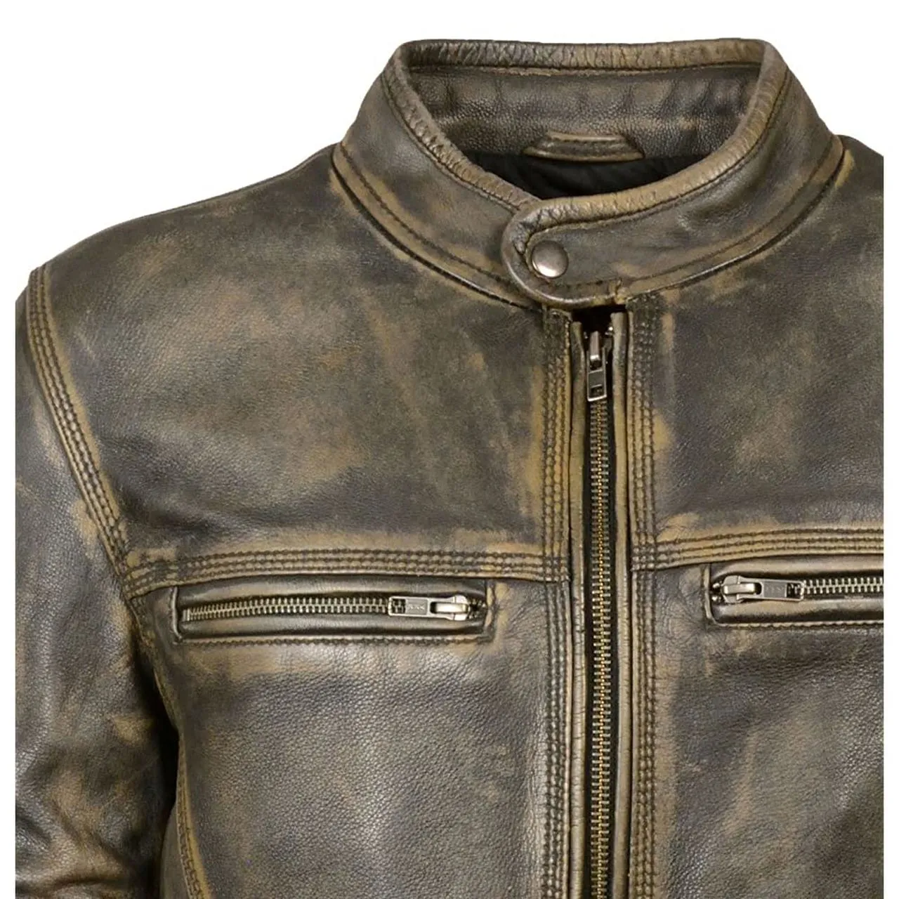 Stylish Genuine Biker Leather Jacket With Zipper Pocket