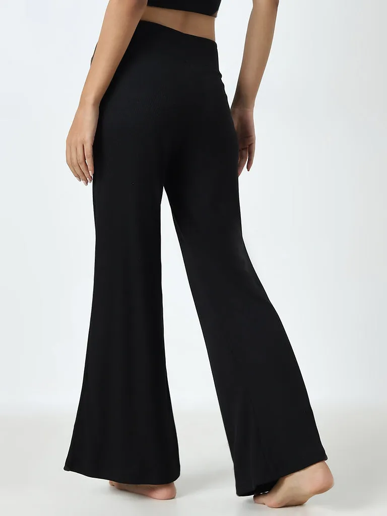 Superstar Black Ribbed Textured High-Rise Pants