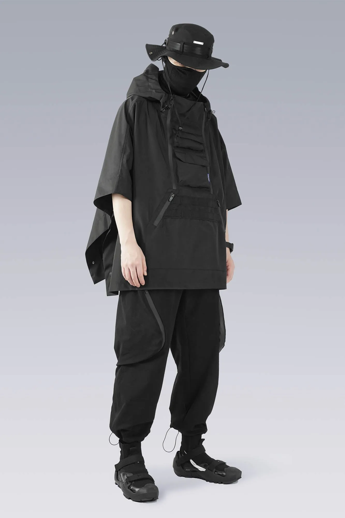 Techwear Poncho Jacket with Utility Chest Rig