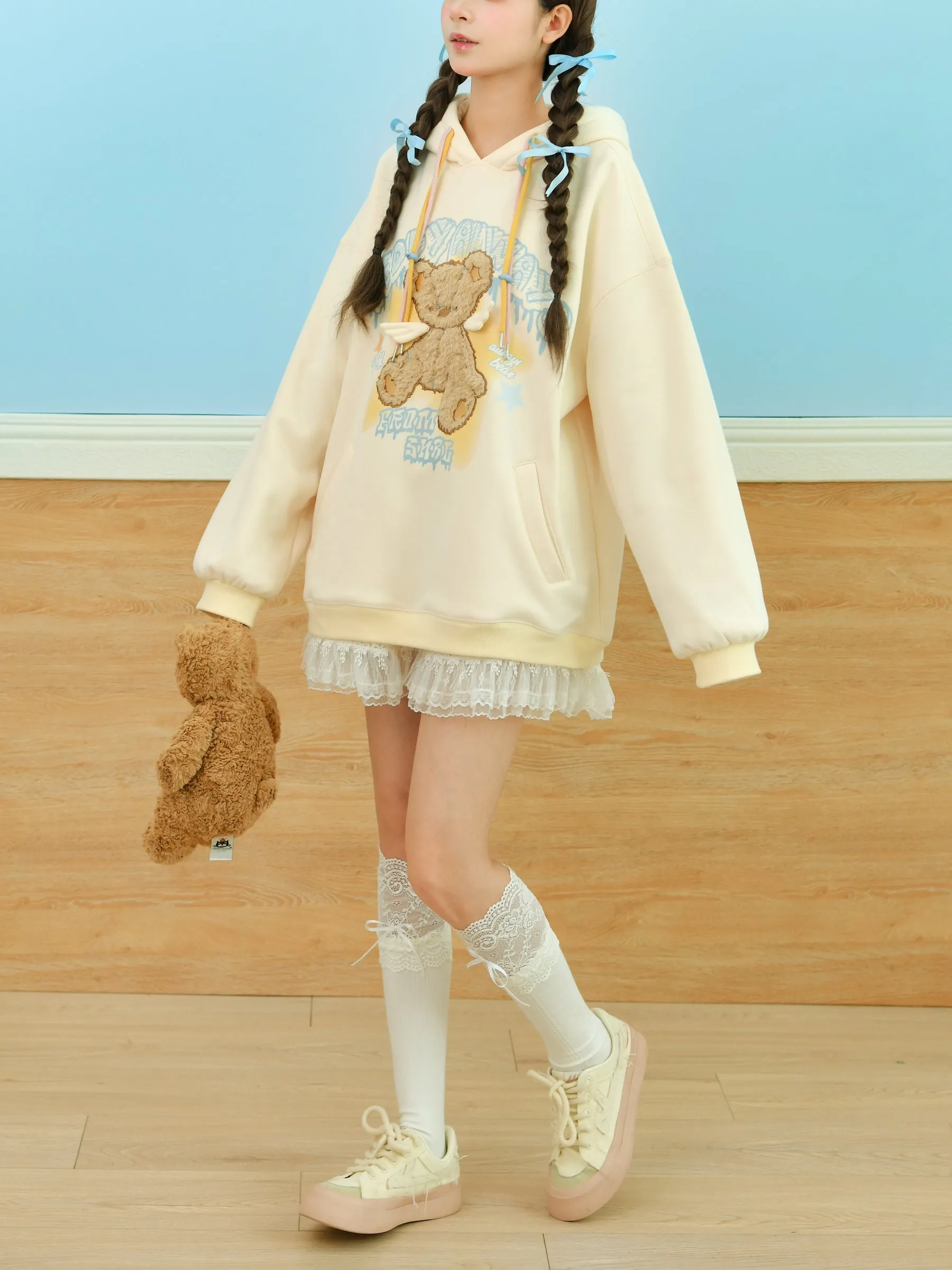 Teddy Always Cute Angel Bear Inner Fleece Hoodie