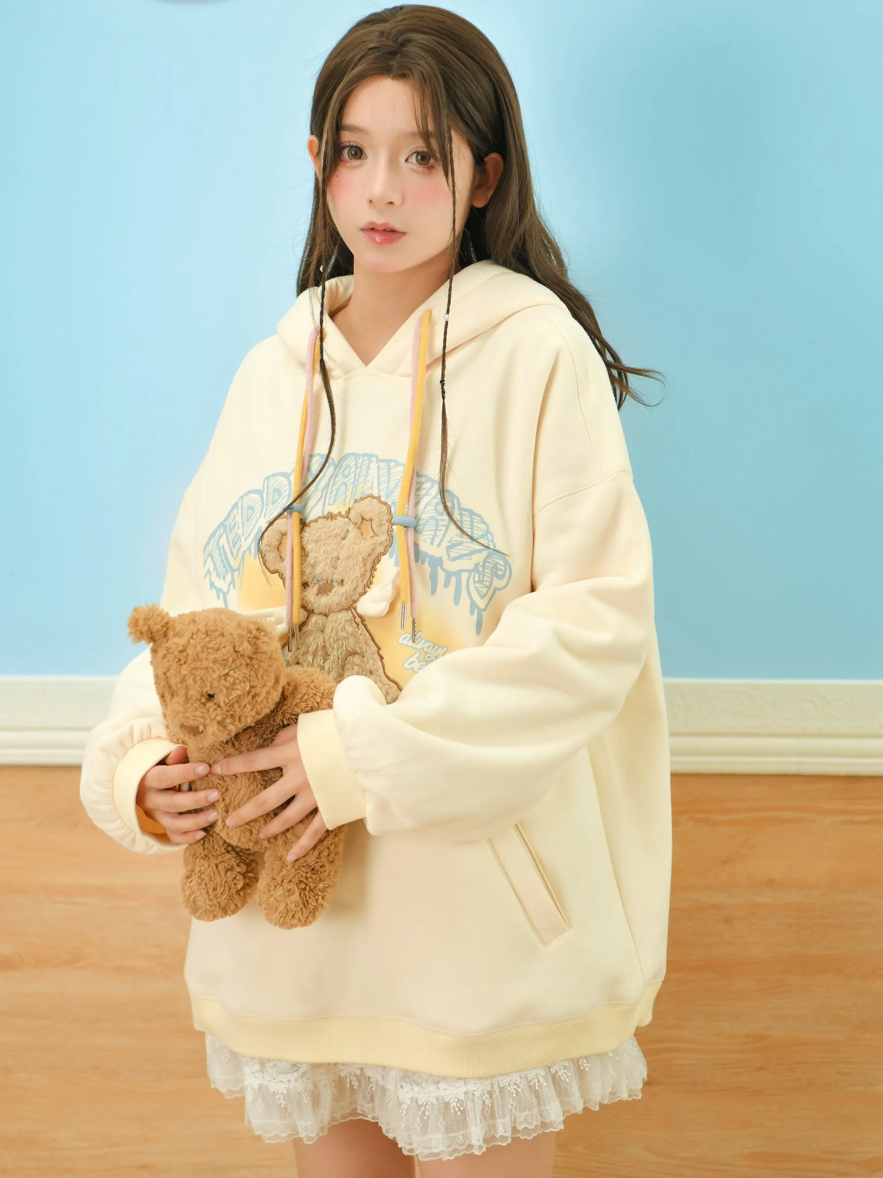 Teddy Always Cute Angel Bear Inner Fleece Hoodie