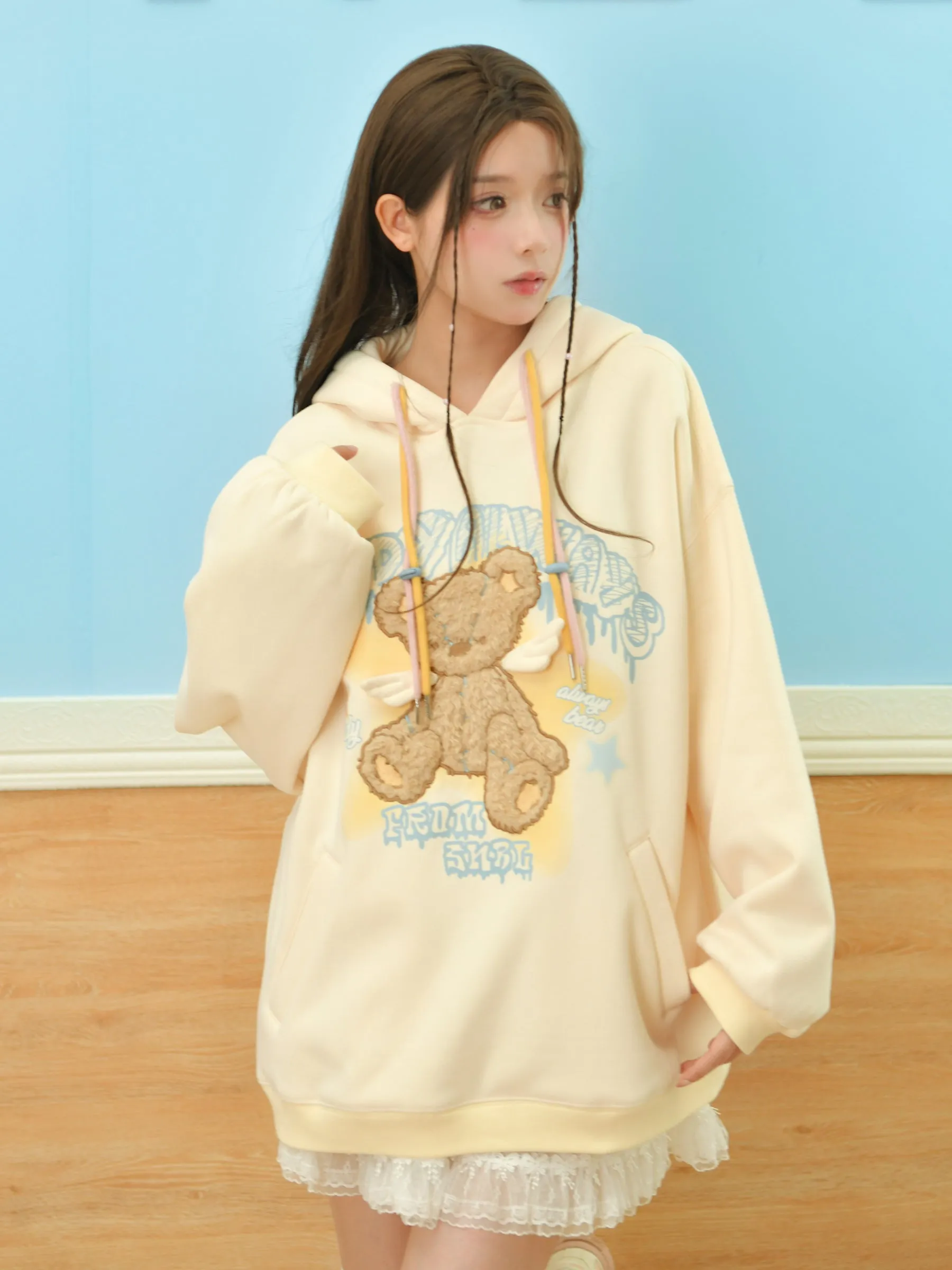 Teddy Always Cute Angel Bear Inner Fleece Hoodie