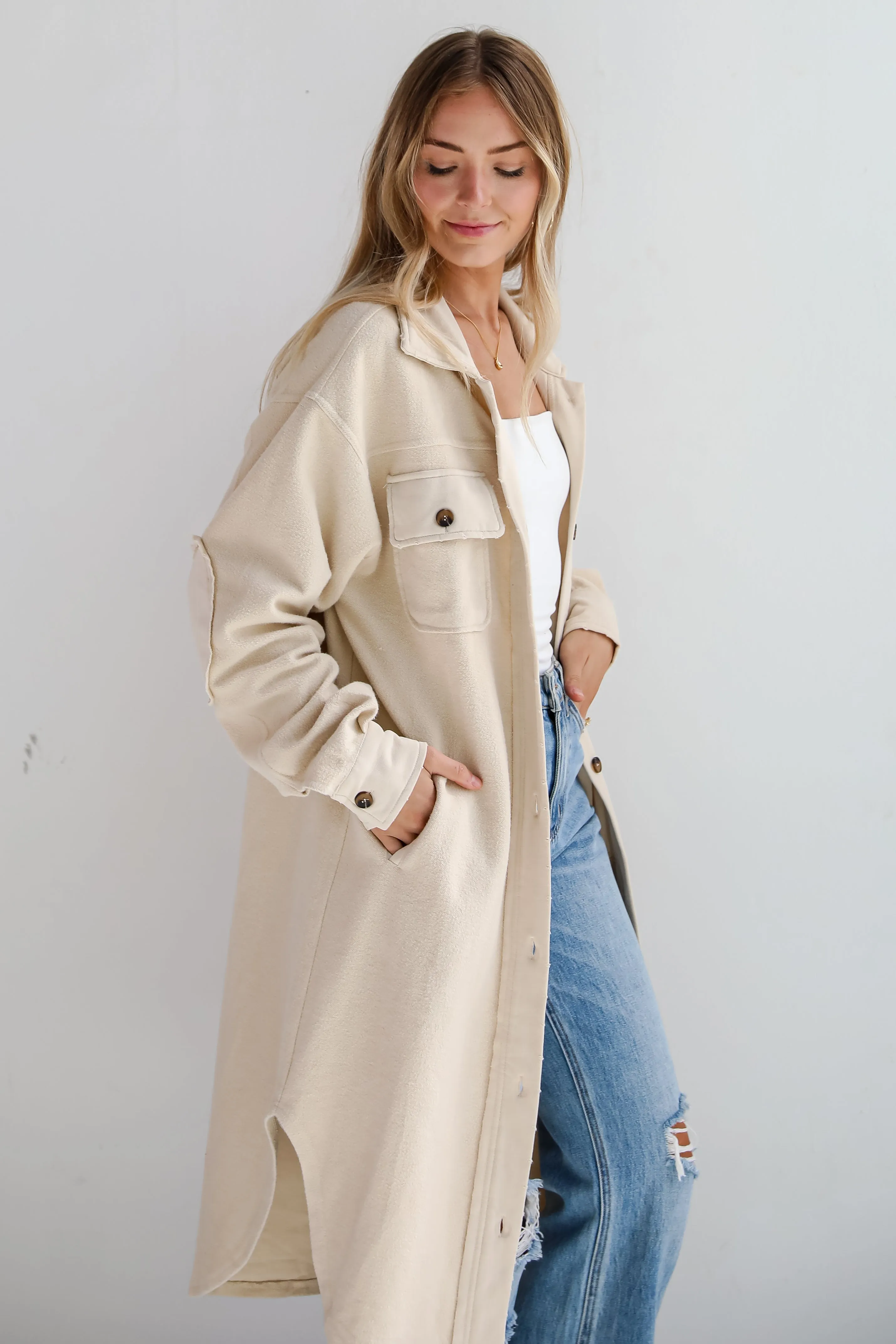 Undeniably Stylish Oatmeal Longline Shacket