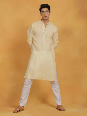 VASTRAMAY Cream and White Cotton Kurta Pyjama