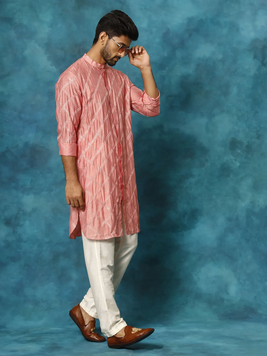 Vastramay Men's Chanderi Cotton Kurta Set