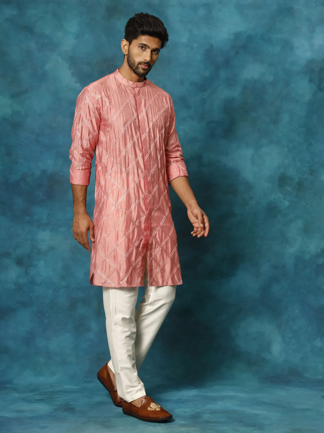 Vastramay Men's Chanderi Cotton Kurta Set