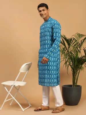 VASTRAMAY Men's Ikkat Print Kurta Set