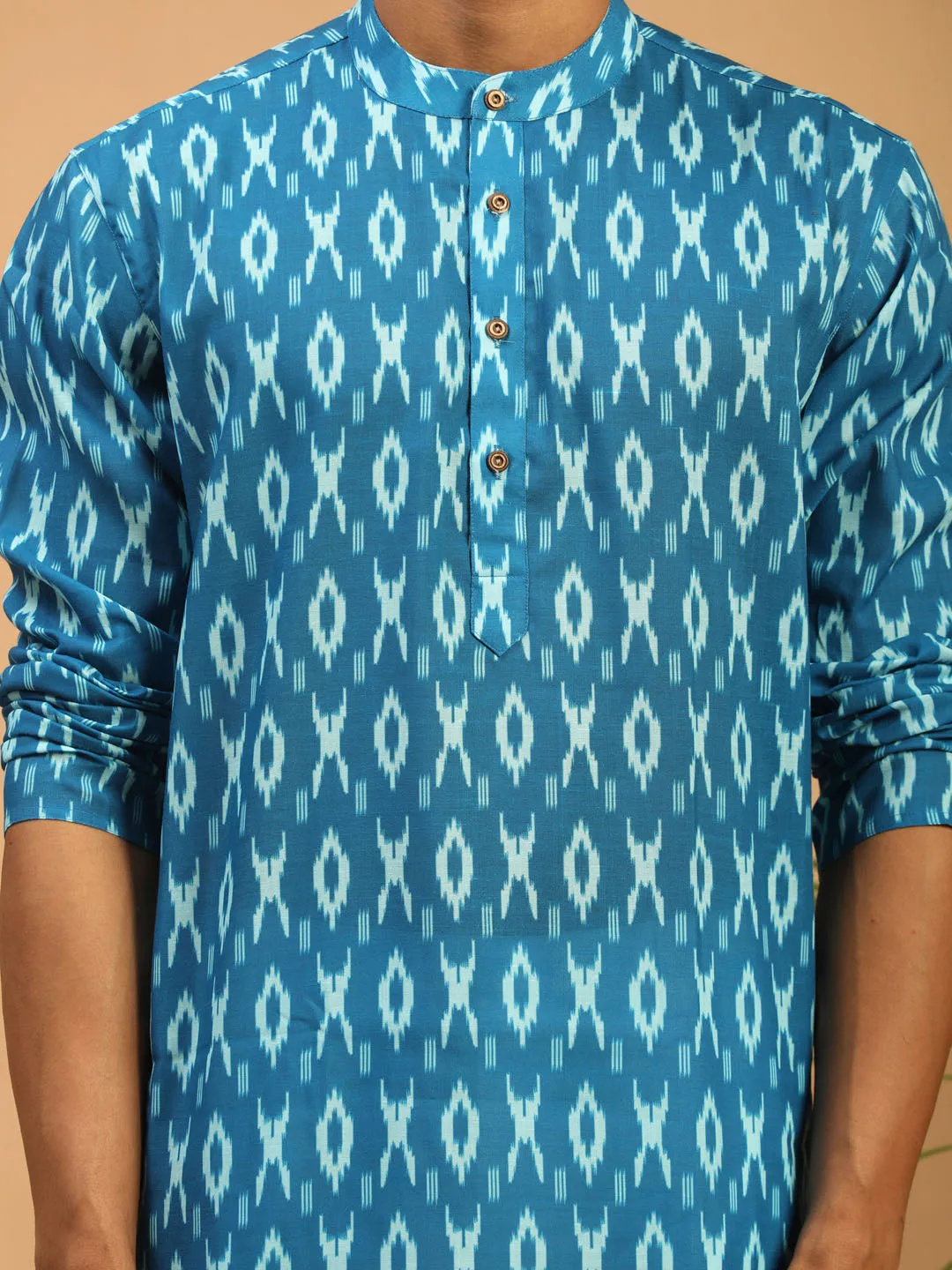 VASTRAMAY Men's Ikkat Print Kurta Set