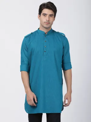 VASTRAMAY Men's Turquoise Cotton Kurta