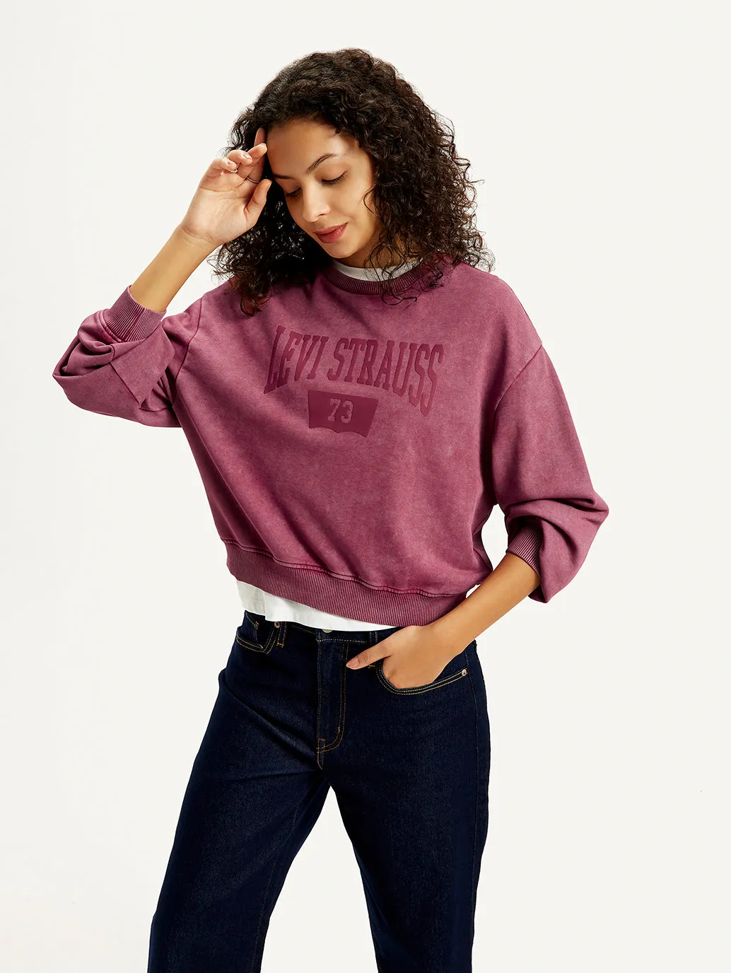 Women's Brand Logo Maroon Crew Neck Sweatshirt