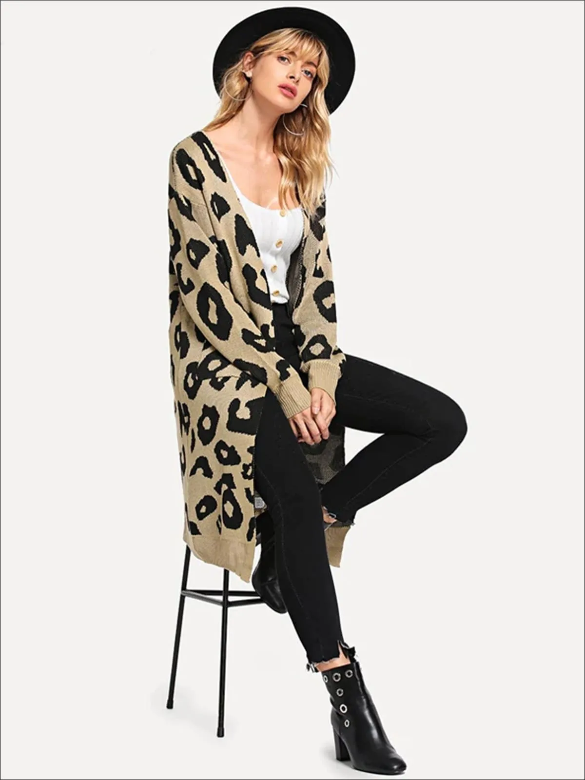 Women's Over-Sized Leopard Print Open Front Cardigan